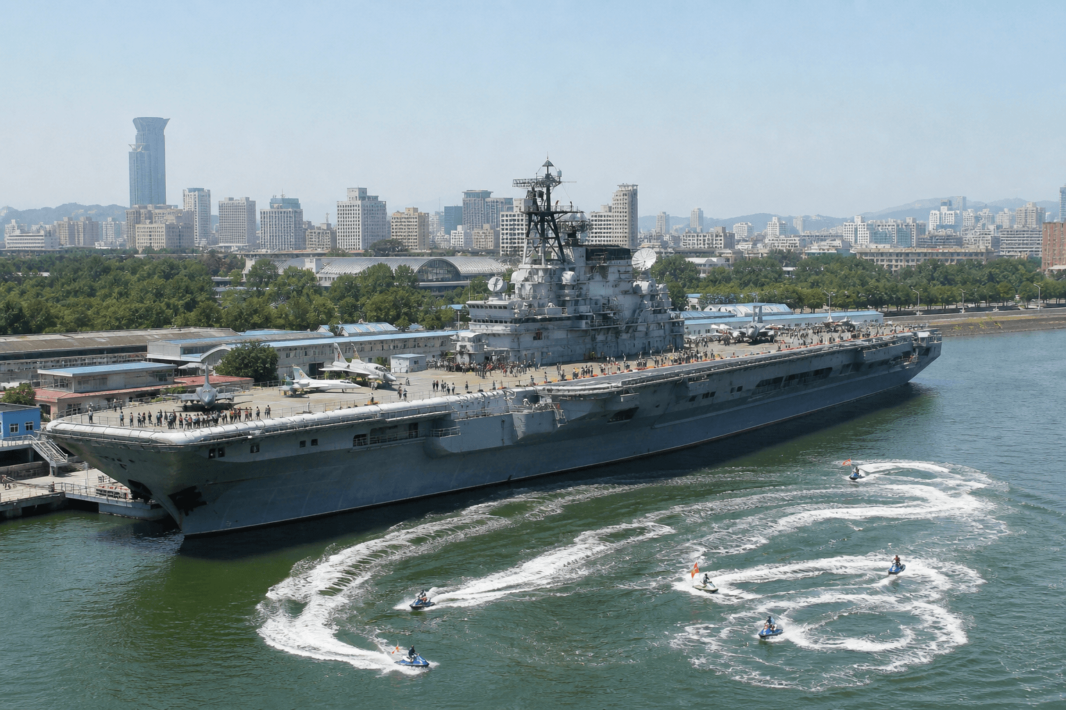 A Soviet Aircraft Carrier That Terrified NATO Now Hosts A Jet-Ski Stunt Show