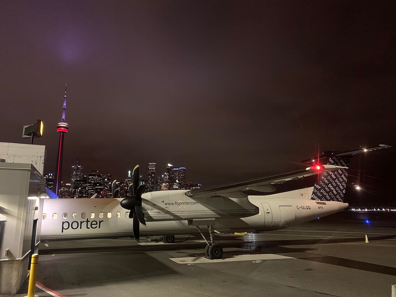 Porter Airlines aircraft at Montreal's new airport terminal during the day